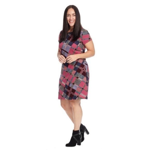 Ellen Tracy Plaid Keyhole Back Shift Dress - Picture 2 of 6